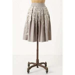 Cream Embroidered Wisteria Midi Skirt w Pockets